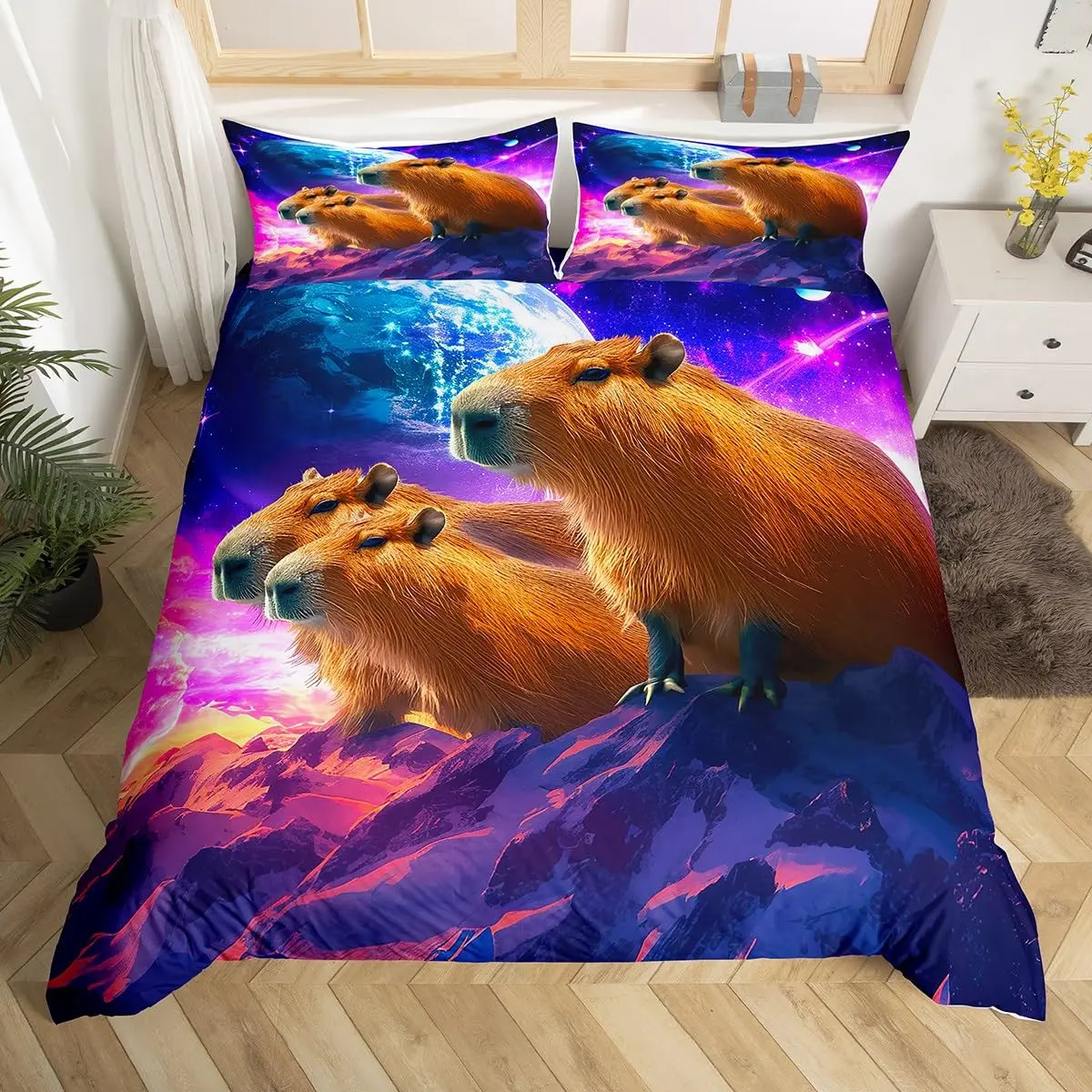 Cute Capybara Duvet Cover Twin Queen Size Wild Animal Bedding Set Capybara Comforter Cover for Boys Teens Kawaii Bedroom Decor