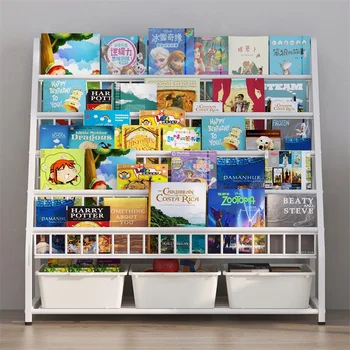어린이 책장 보관 랙, 바닥 스탠딩 가정용 모바일 장난감 보관 랙, 서랍 포함 