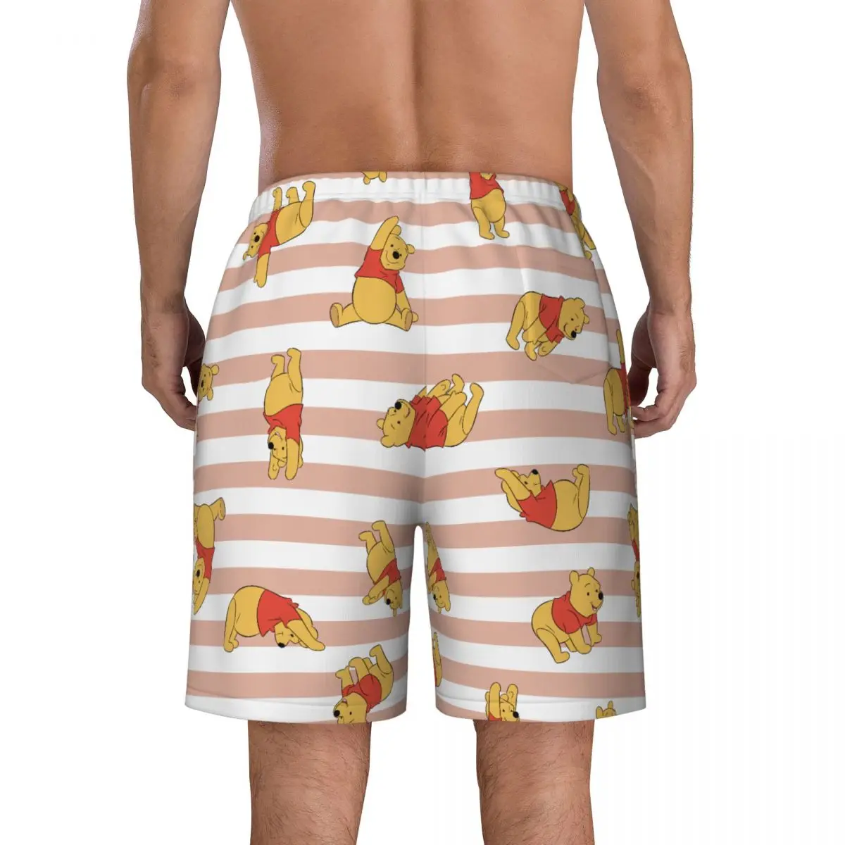 กางเกงขาสั้นลายการ์ตูนวินนี่เดอะพูห์สำหรับผู้ชายใส่เล่นน้ำชายหาดสไตล์ฮาราจูกุ