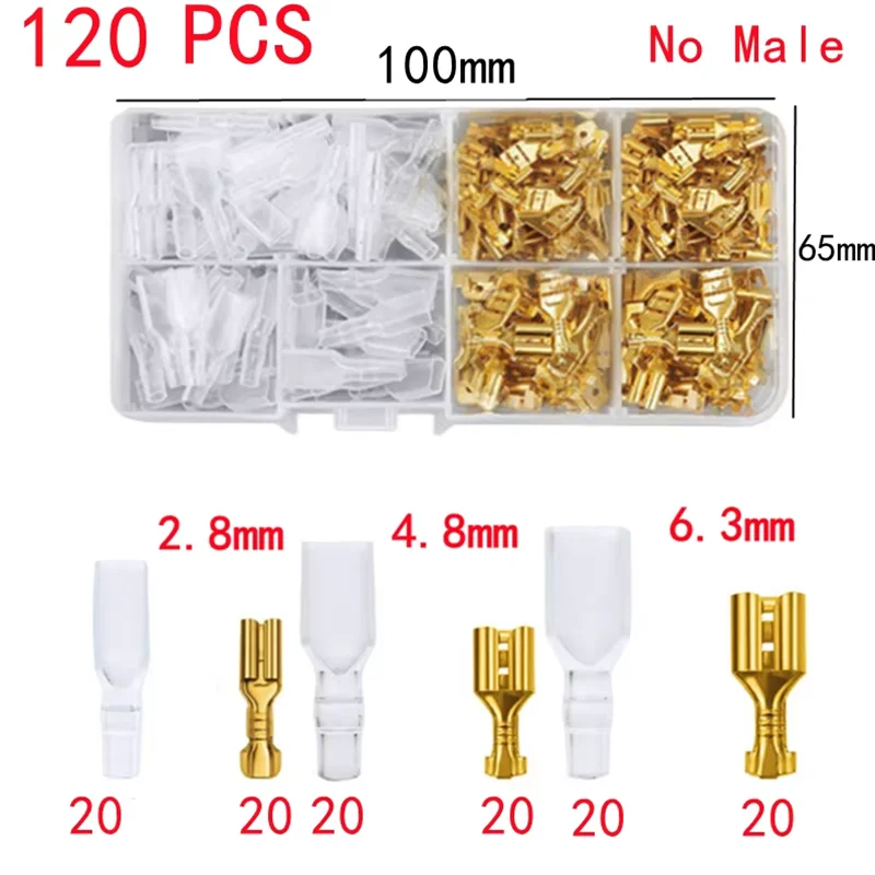 120pcs Box-Packed,Gold/Silver Crimp Terminal,Female 2.8/4.8/6.3mm No Male,Wire Connector,Electrical Terminals