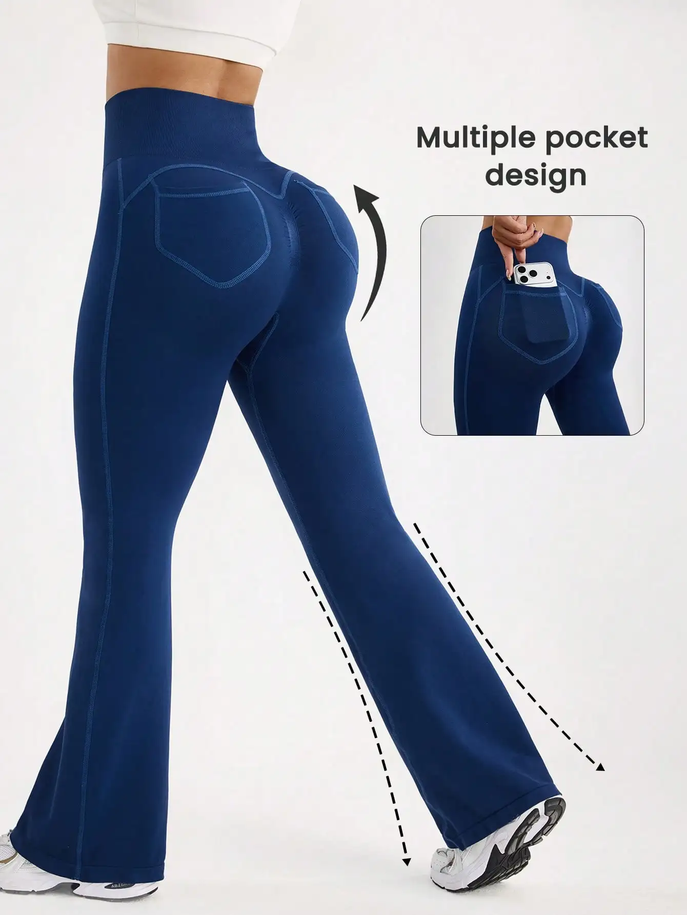 Women Seamless High Waist Flare Yoga Pants Bootcut Leggings Compression Tummy Control Quick Dry Pockets