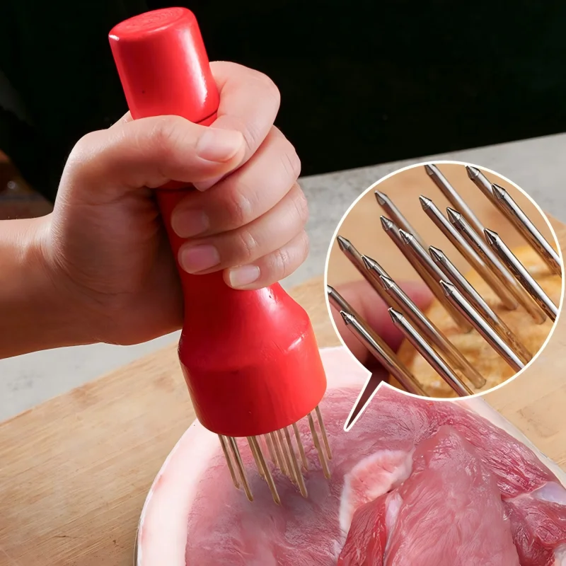 Stainless Steel Belly Pork Skin Crispy Hand Tool Hole Hammer Needle Poke Pointed Needle Fast Tenderizer Loose Steak Kitchen Tool