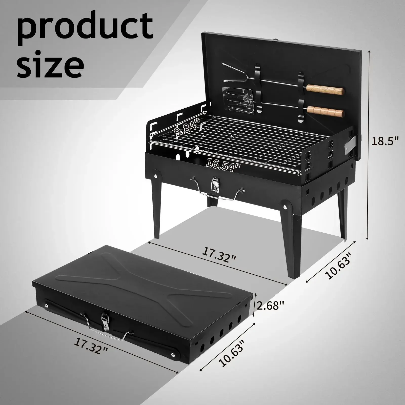Portable Suitcase Charcoal Grill Mini Foldable BBQ Barbecue Stove Small Tabletop Camping Grill Collapsible Outdoor Cooking Equip