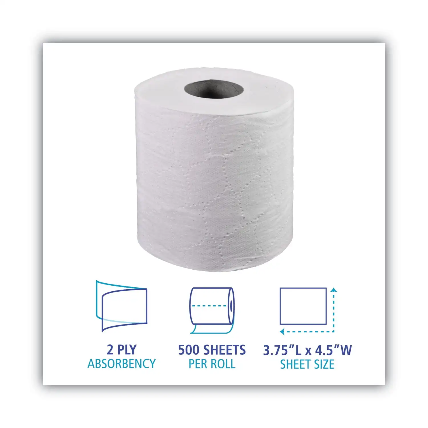 2-Ply Toilet Tissue, Septic Safe, White, 156.25 ft Roll Length, 500 Sheets/Roll, 96 Rolls/Carton