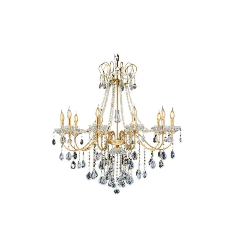 

Pearl chain crystal chandelier all copper American medieval villa living room dining room bedroom light