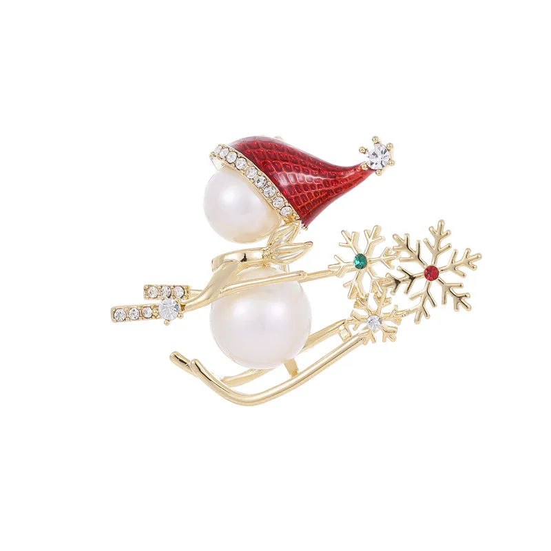 New, niche and design-sense Christmas festive accessory brooch, Christmas gift pearl snowman brooch