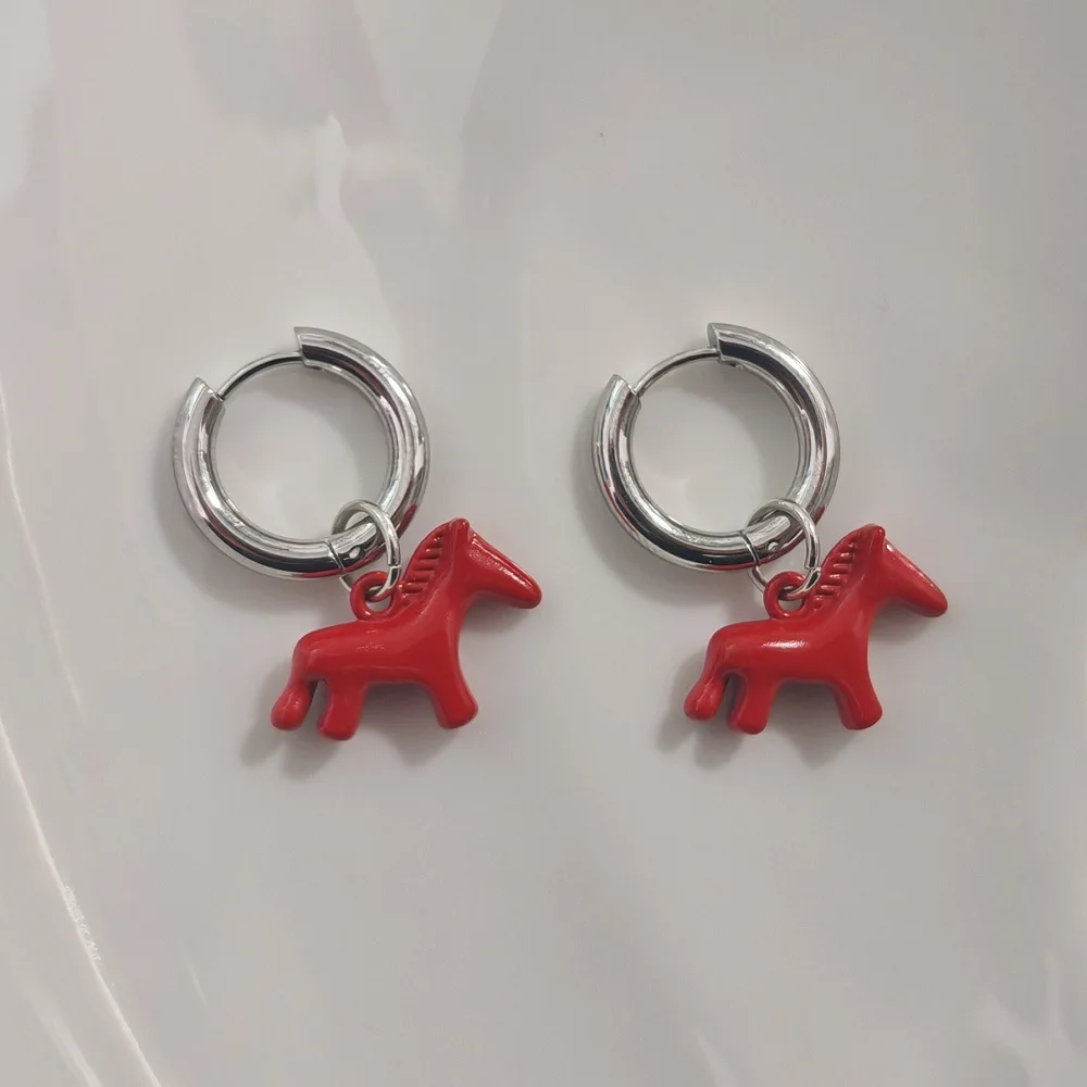 Personalized Animal Horse Shaped Pendant Stainless Steel Earrings, Fashionable Y2K Women's Cute Pony Pendant Jewelry Accessories