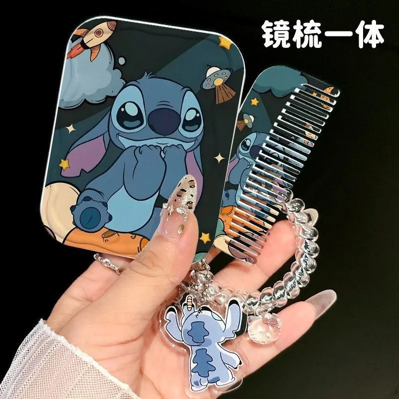 

Disney Stitch Portable Folding Makeup Mirror Rectangle With Comb Pocket Mirror Flip-Top Cosmetic Mirror Women Vanity Mirror Gift