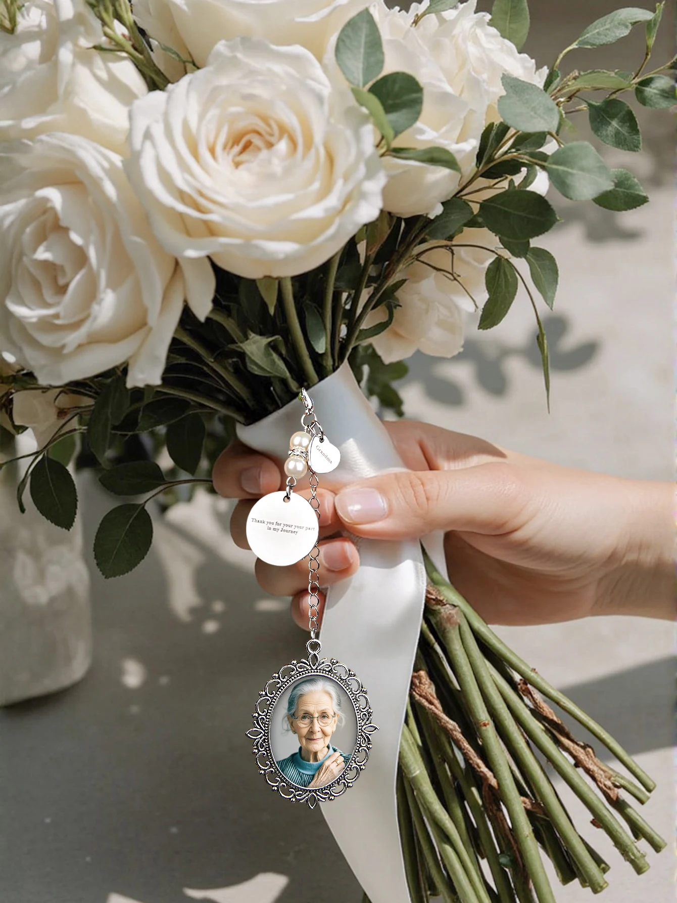 Custom Photo Bouquet Charm Personalized Picture Pendant Wedding Bridal Memorial Charm Gift for Couple Anniversary Birthday image 2