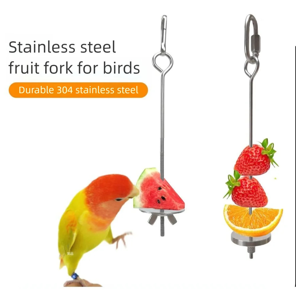 

2Pcs Stainless Steel Bird Cage Food Holder Rust-proof Adjustable Length Parrot Fruit Skewers Easy To Install with Hook