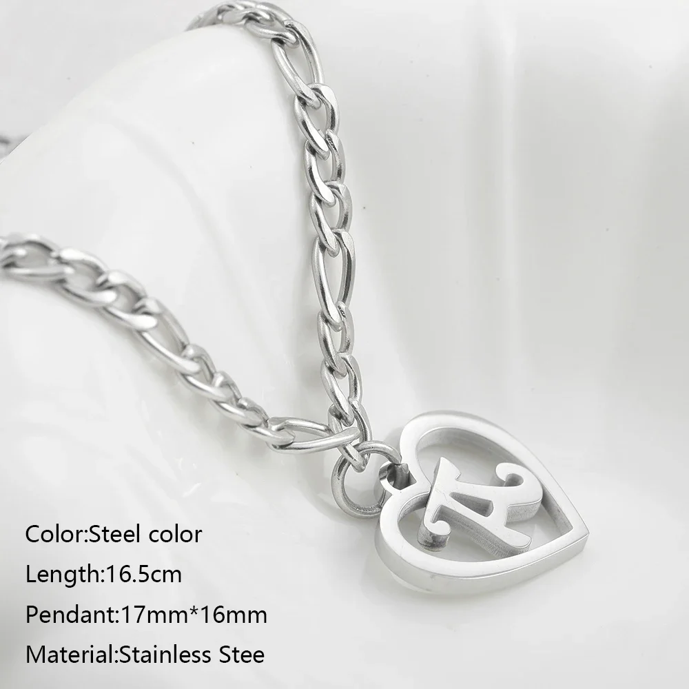 Summer 2024 New A-Z Girl Initial Heart Pendant Golden Silver color Stainless Steel Bracelet Fashion Jewelry Girlfriend Gifts