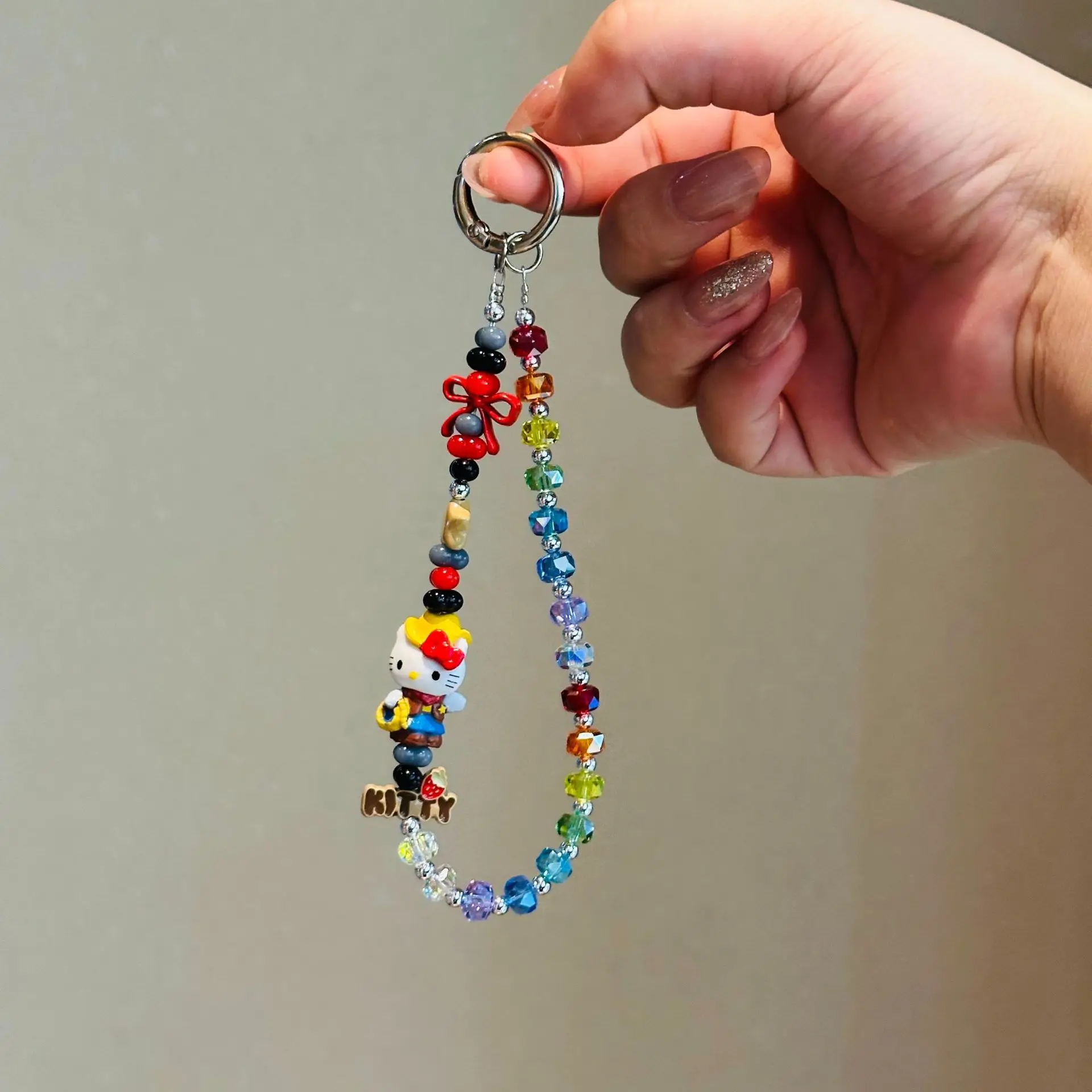 

The New Hot-selling Color Beaded Cute KT Cat Mobile Phone Pendant Fashion Small Fresh Bow Pendant Small and Exquisite