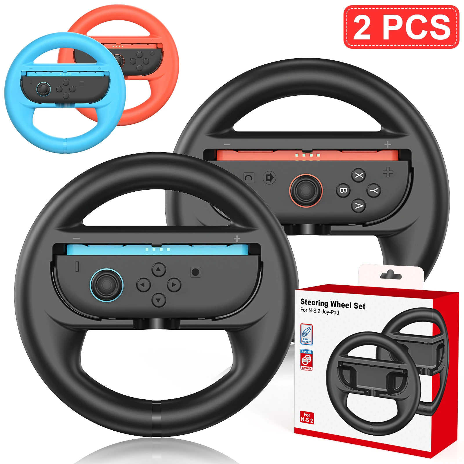 

2-in-1 racing steering wheel handle set designed for Switch-2, made of ABS wear-resistant material, with easily detachable handl