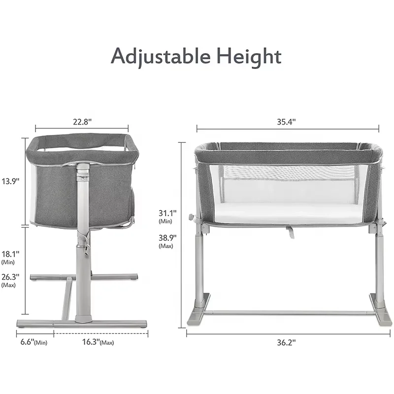 Berceau bébé certifié ASTM & EN avec 9 options de hauteur, couffin, tuyau en acier épais