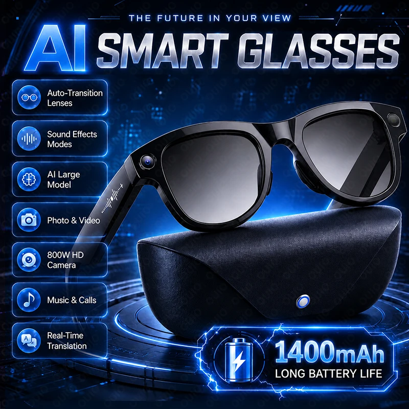 4K HD Smart Glasses WIFI Transmission Chat GPT 800MP Camera Bluetooth Call 290mAh Battery Voice Assistant Control Smart Glasses