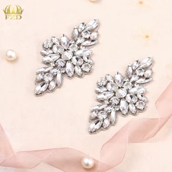 FZD 1 Pair Hot Fix Beaded Bridal Belt Rhinestone Appliqued Iron on Bow Shape Crystal flatback for Shoes Decoritive Wedding Dress
