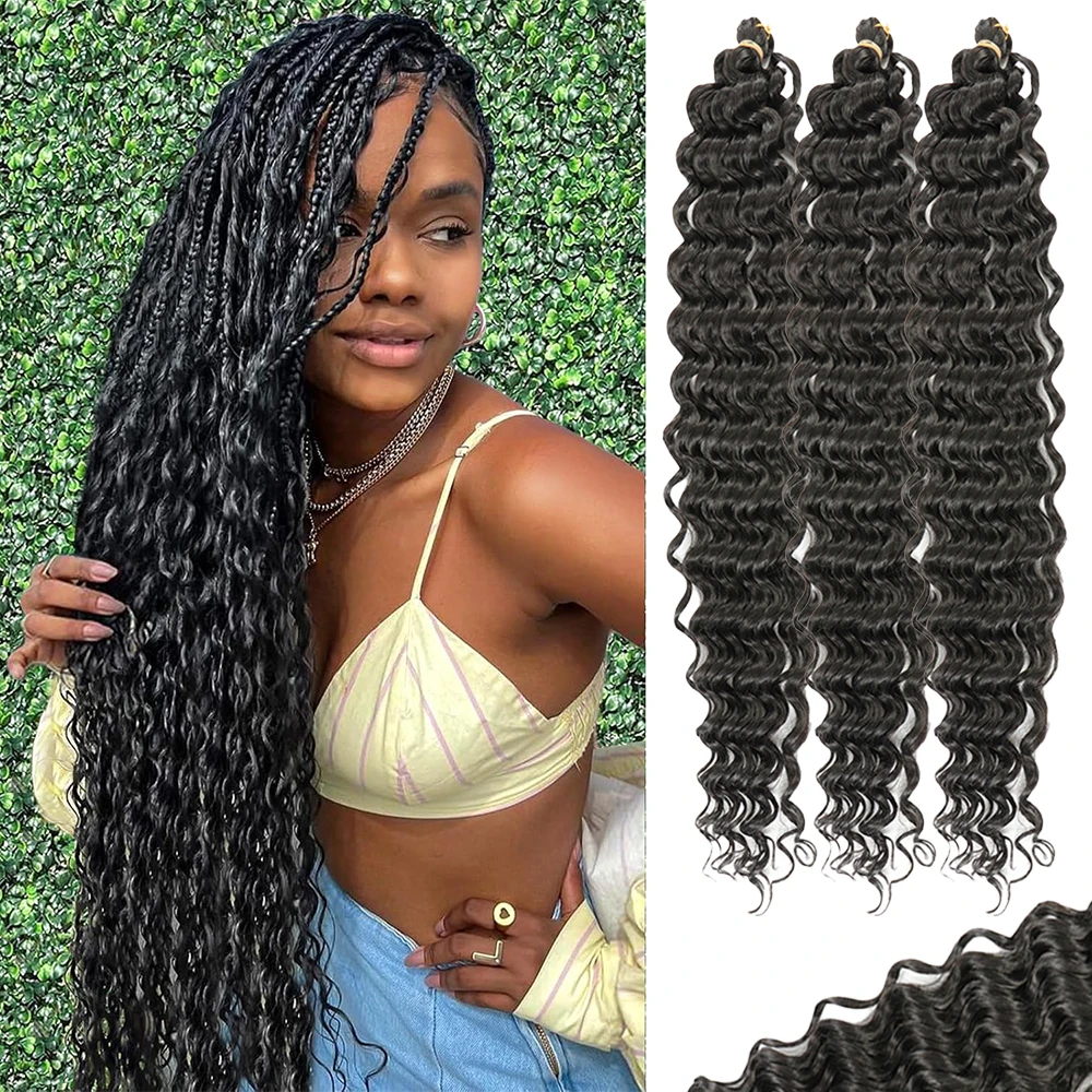 

3 шт., вязанные крючком волосы с океанской волной, глубокие волны, вязанные крючком волосы, косички с океанскими волнами, синтетические плетения крючком, наращивание волос (20 дюймов)