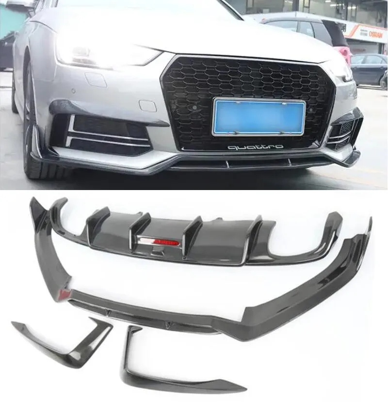 

Настоящее углеродное волокно для AUDI A4 A4L B9 2016 2017 2018 2019, передний бампер, спойлер, автозадний диффузор, нож для ветра, комплект кузова