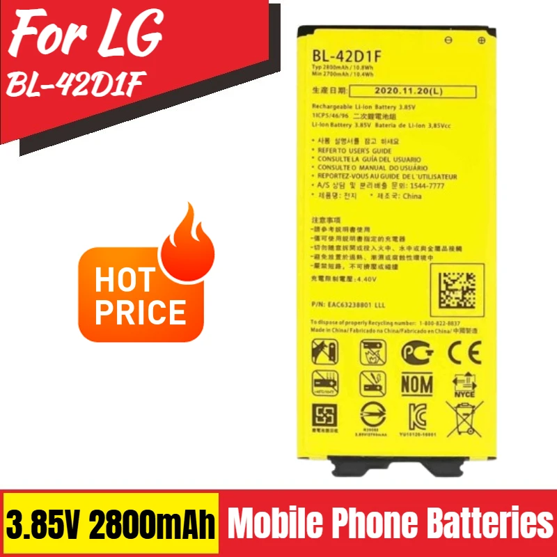 

BL-42D1F Phone Battery 3.85V 2800mAh for LG G5 H820 H830 H840 H850 VS987 US992 H860 H868 LS992 F700 BL42D1F New High Quality