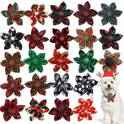 10/30/50PCS Plaid Christmas Bowties Winter Dog Bow Tie With Elastic Bands Pet Supplies For Dogs Movable Pet Grooming Accessories