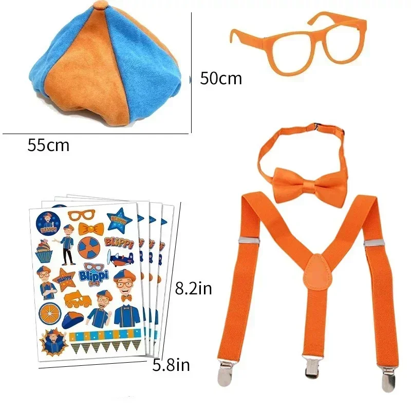 Hot Blippis Costume Cosplay accessori giocattoli arancione papillon bretelle cappelli e occhiali adesivi Roleplay Set giocattoli per bambini regali