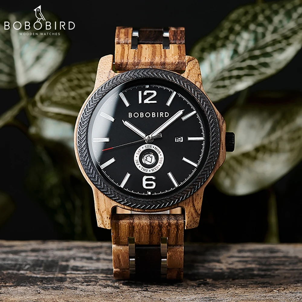 Wooden Watch BOBOBIRD Top New Design Men\'s Watch Japanese Movement Quartz Wristwatch Week Date Display Custom Great Gift Box