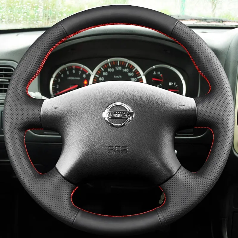 100% Fit For Nissan Almera (N16) X-Trail (T30) Terrano 2 Auto Parts Hand-stitched black Genuine Leather car steering wheel cover