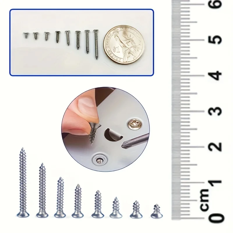 400pcs Self Tapping Wood Screws Set Flat Head Sheet Metal Screw Self Tapping Screws Assortment Kit image 4