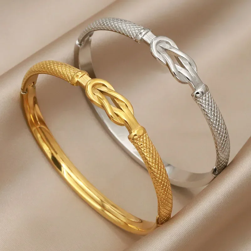 Classic Stainless Steel Metal Knot Bangles for Women Fashion Brand Jewelry Twist Bracelets Gift Accessories