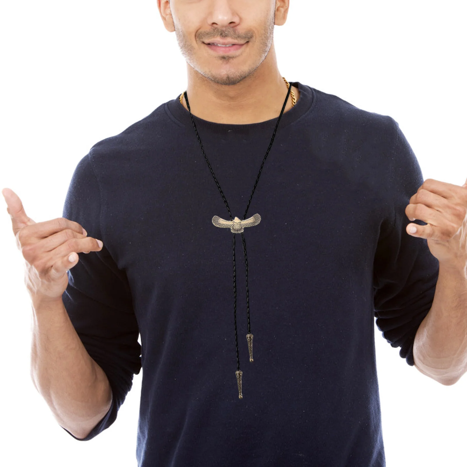 

2pcs Adjustable Bolo Tie For Men Women Vintage Pu Western Necktie Rope Chain Star Eagle Design Retro Punk Style