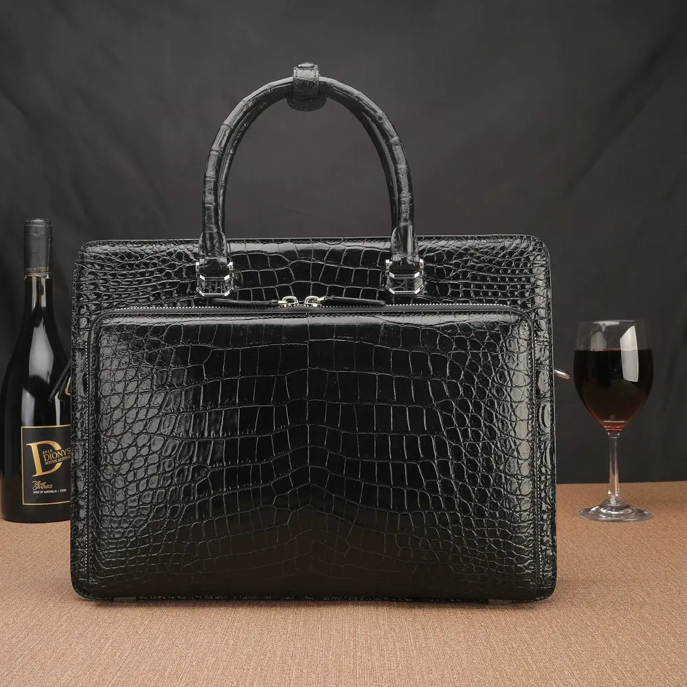 Crocodile Handbag With Double Zipper Briefcase Business Office Travel Document Men\'s Genuine Leather Bag сумка мужская портфель