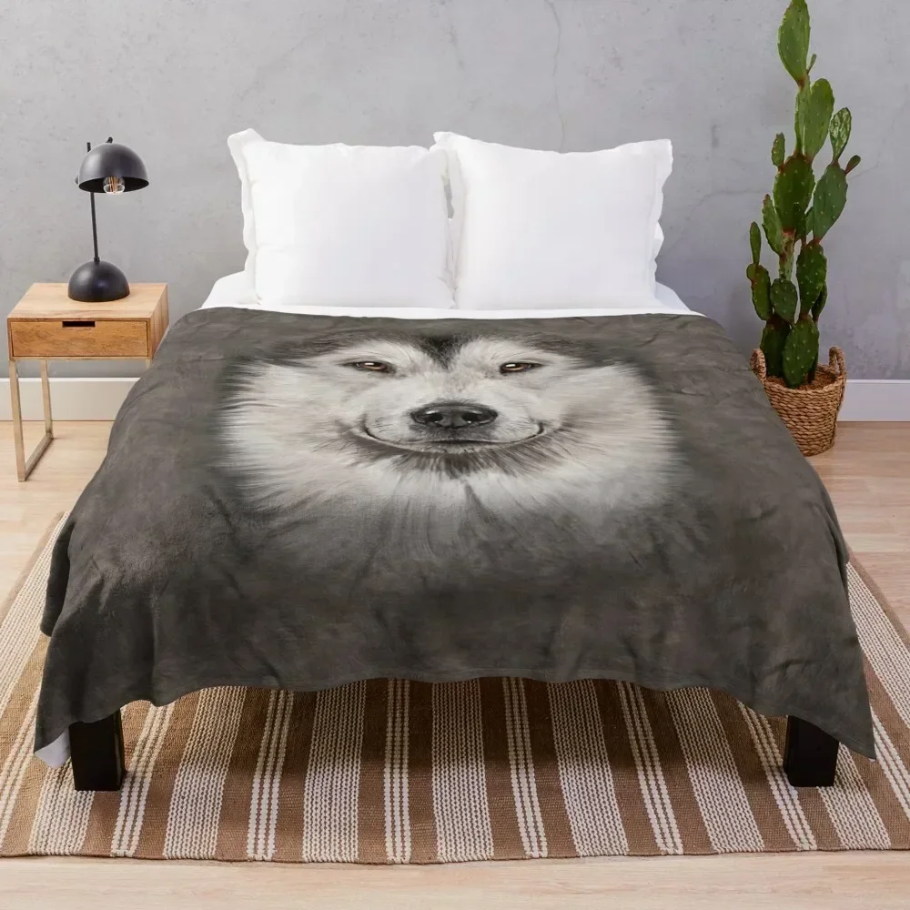 

Mens Womens Alaskan Malamute Face 3d Gift Throw Blanket Portable Lightweight Blanket for Travel Camping