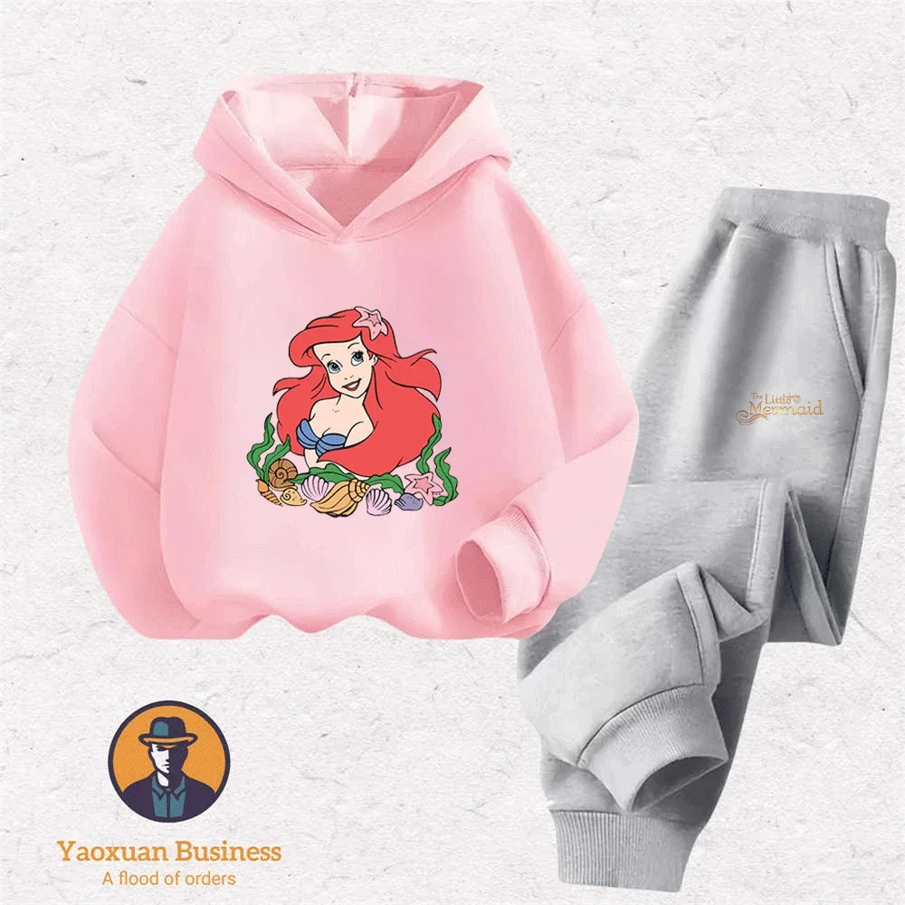 

Stylish Mermaid Children Boys 2-Piece Hoodie Set Cute Printed Cartoon Windproof Warm Autumn Winter Stylish