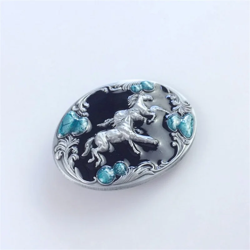 Double Horses Western Enamel Oval Belt Buckle also Stock in US Gurtelschnalle Boucle de ceinture BUCKLE-WT053 Free Shipping