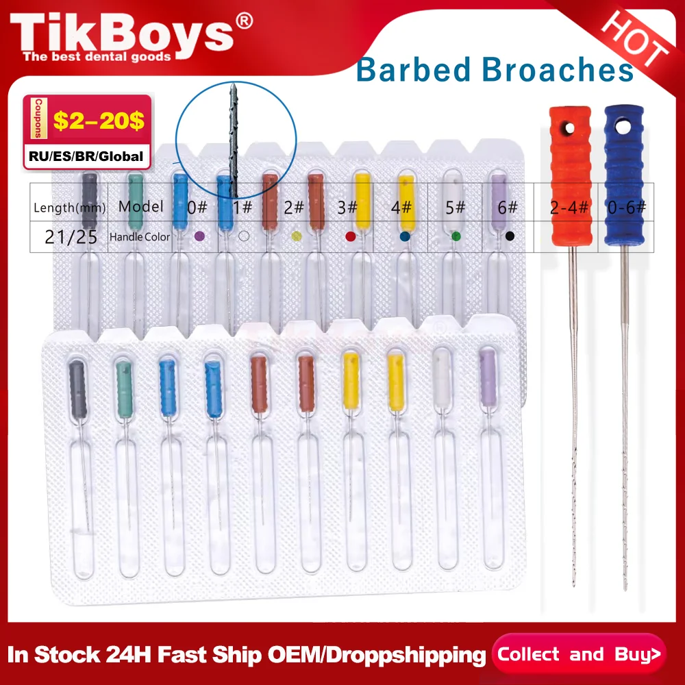 

10Pcs/Pack Dental Root Canal Files Cleaning Needle Square Broaches Barbed Broaches for Root Cleaning 21mm/25mm Dentaire Dentist