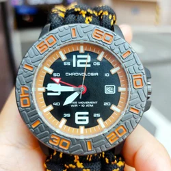 メンズミリタリーウォッチ,46mm,カーボンファイバー,スポーツ,クォーツ,パイロット,100m,防水,c3,発光カレンダー,時計