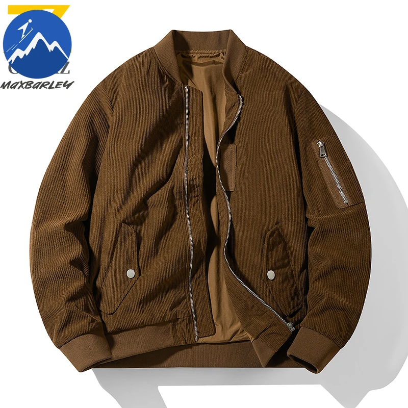Maxbarley Baseball Suit Men 2025 Autumn Fashion Loose Corduroy Trendy Motorcycle Stand Up Collar Coat Versatile Flying Jacket