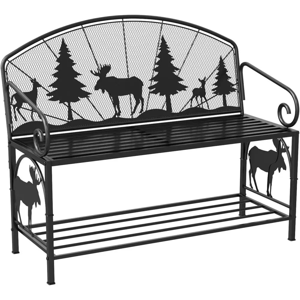 

Прочная металлическая садовая скамейка со спинкой и подлокотниками, устойчивая к ржавчине, для двора, газона и парков