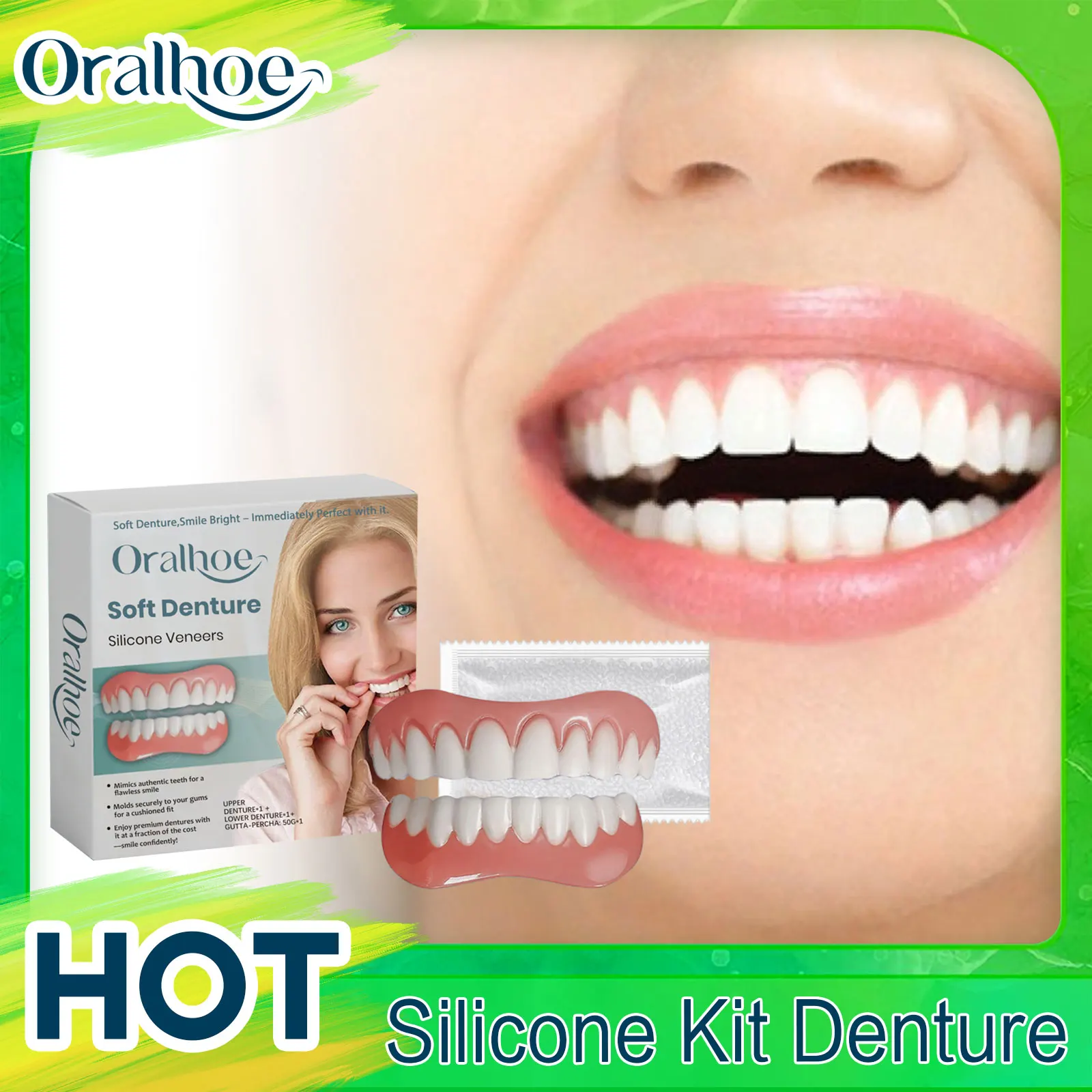 

Denture Modification Soft Silicone Veneers Perfect Paste Comfortable Fit Temporary Orthodontic Dentures Fake Tooth Care 1 Set