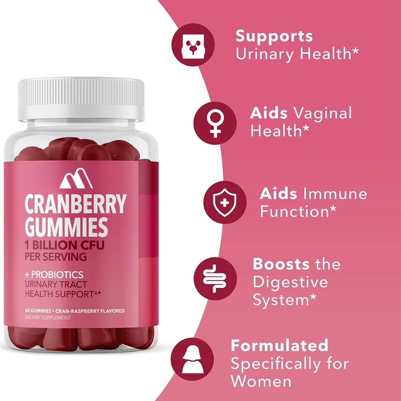 Women's Cranberry Gummies | Urinary Health Gummies with Probiotics Containing 1 Billion CFU Female Urinary Health PH Balance