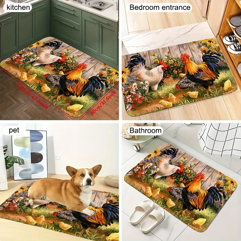 Rooster Sunflower Kitchen Rugs Farmhouse Garden Courtyard Carpets Decor Balcony Hallway Mats Bedroom Entrance Non-slip Floor Mat