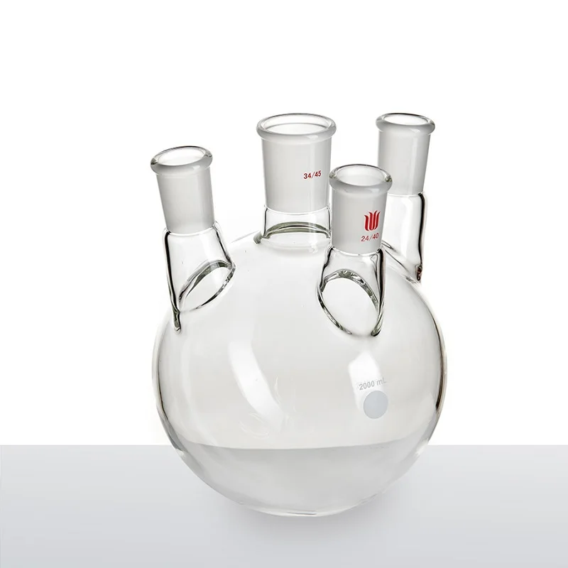 SYNTHWARE-botella de ángulo pequeño de pared gruesa, frasco de cuatro cuellos, forma de ángulo pequeño, 2000mL, vidrio de borosilicato, F21