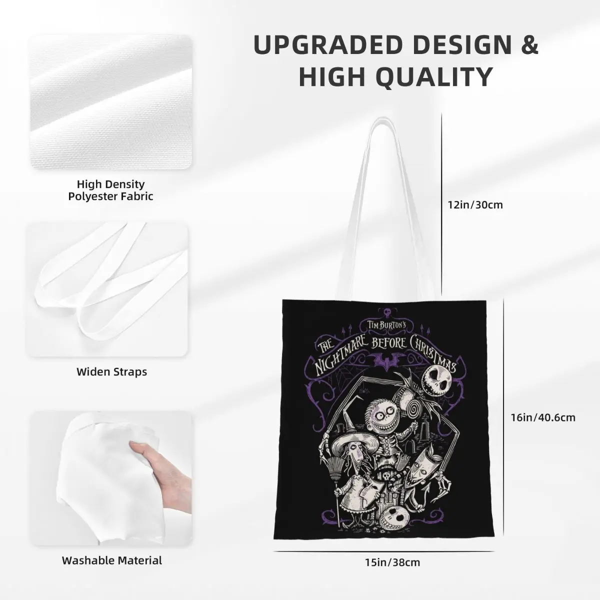 Custom The Nightmare Before Christmas Groceries Shopping Tote Bags Women Custom Tim Burton Canvas Shopper Shoulder Bag Handbag