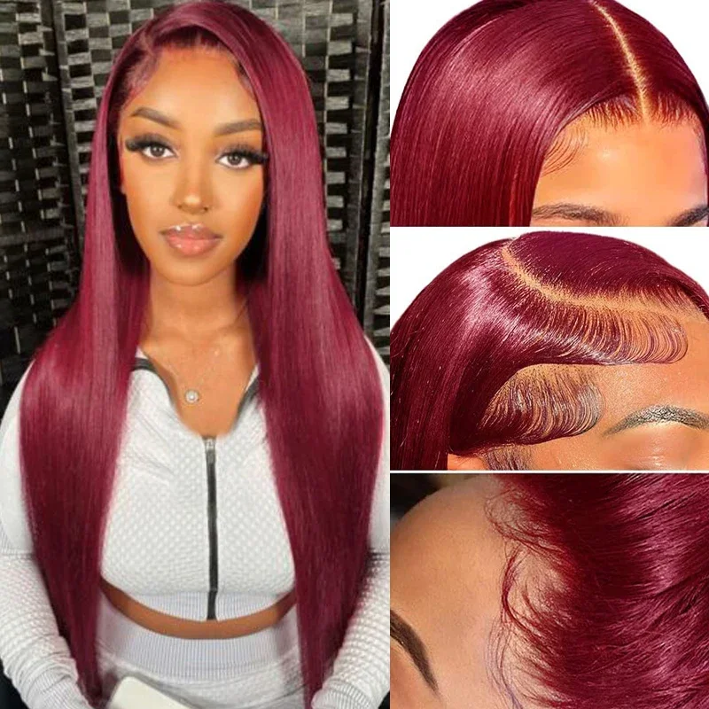 

99j Burgundy 13x6 Lace Front Wigs Human Hair Straight Red Wig Human Hair 13x4 Lace Frontal Wigs Human Hair Pre Plucked 30 inch