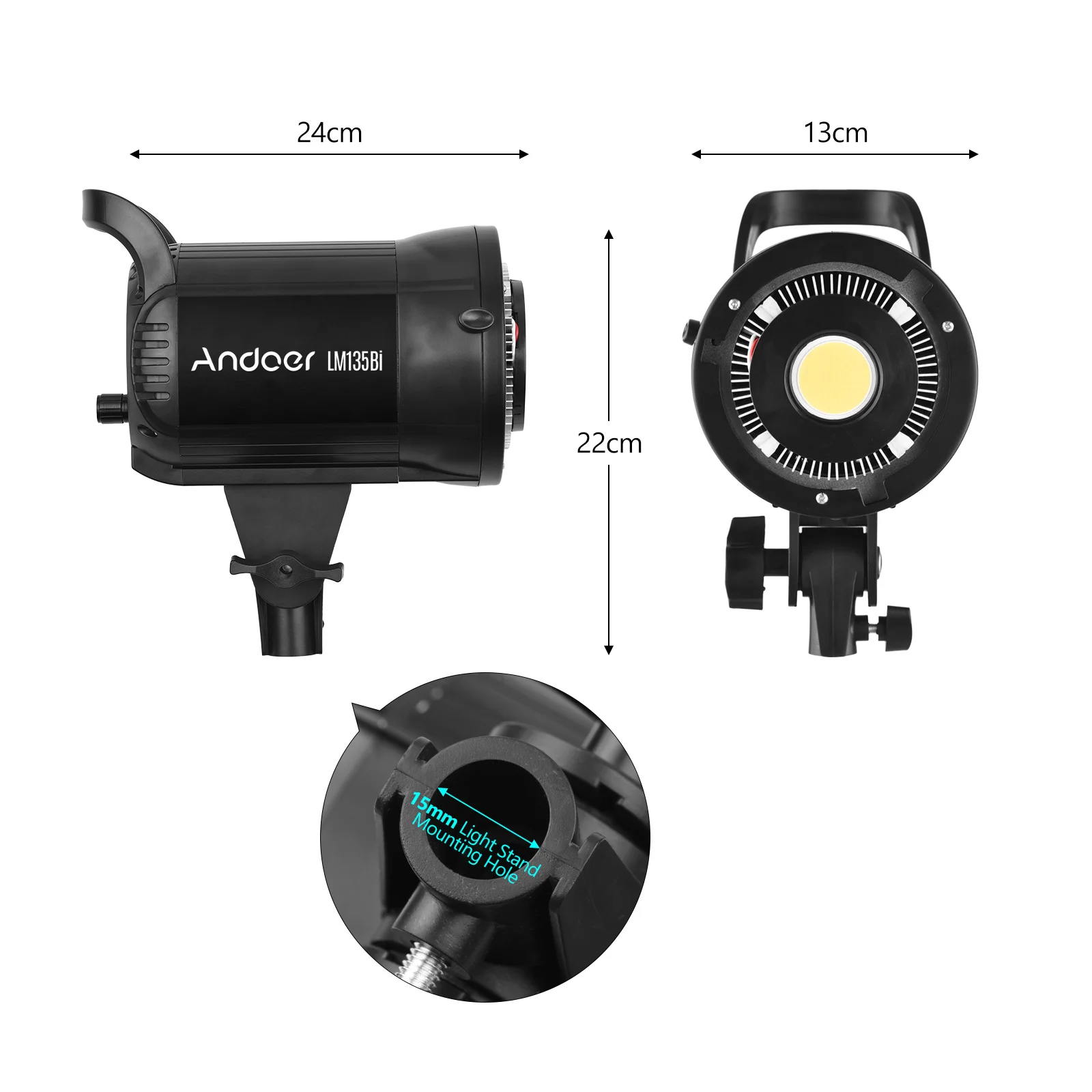 Andoer LM135Bi LED Photography Fill Light 135W Studio Video Light 3000-5600K Bowens Mount Continuous Light Control Recording