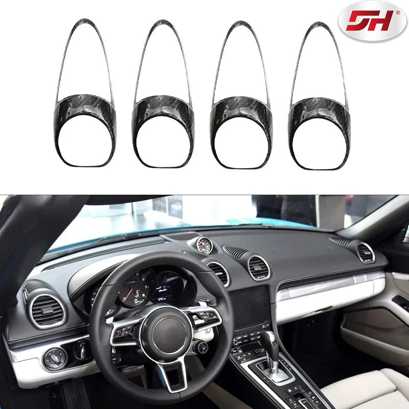 4pcs Car Carbon Fiber Dashboard Instrument Air Conditioner Vent Grille Outlet Cover Trim for Porsche Boxster Cayman 718  2016-