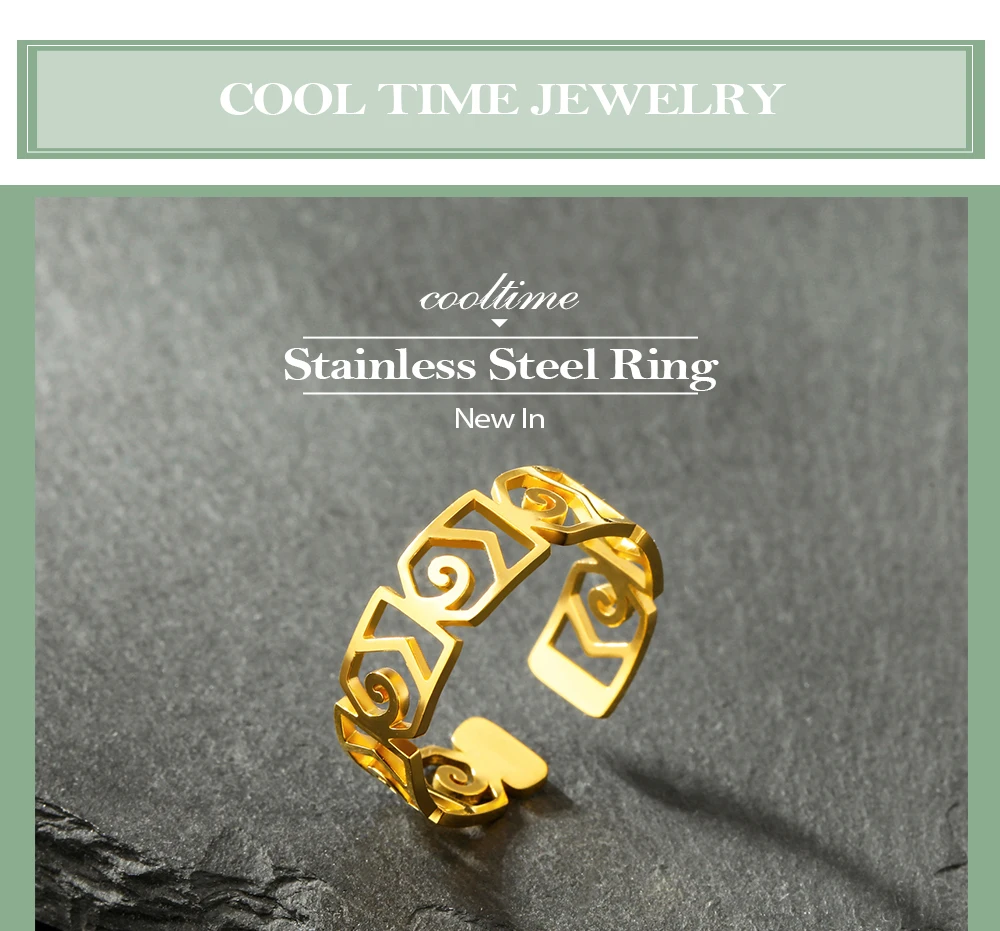 CoolTime Edelstahl-Ring mit griechischem Schlüsselmuster, hohl, geometrisch, verstellbar, Vintage, antike griechische Schmuckstücke, für den Alltag, 2026 – Detail 1