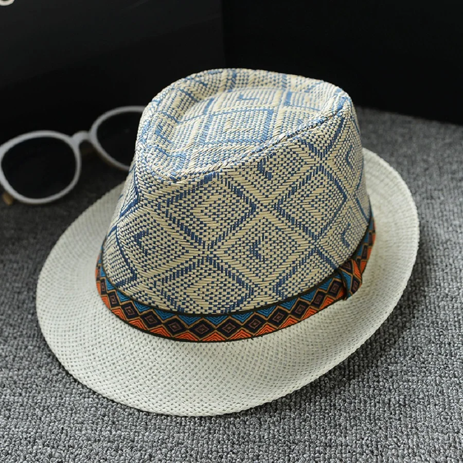 New British style jazz hat for men and women, spring and summer linen small top hat, outdoor beach sun shading straw hat
