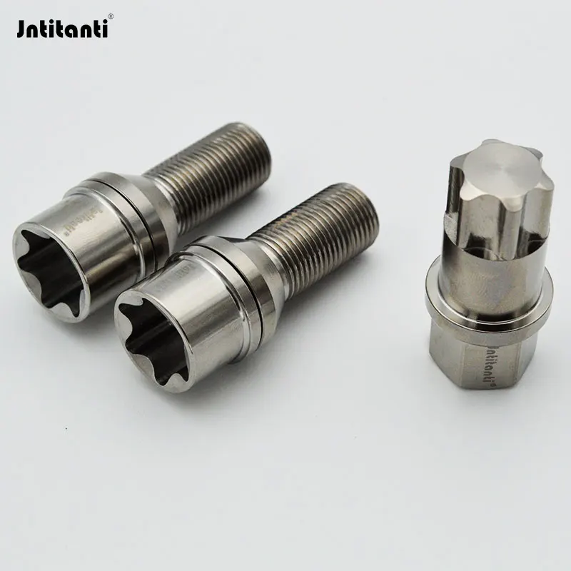 Jntitanti Floating washer 10.9 grade Anti-theft torx head cone seat Gr.5 titanium wheel bolt M12x1.25*28-45 for Citroen Peugeot