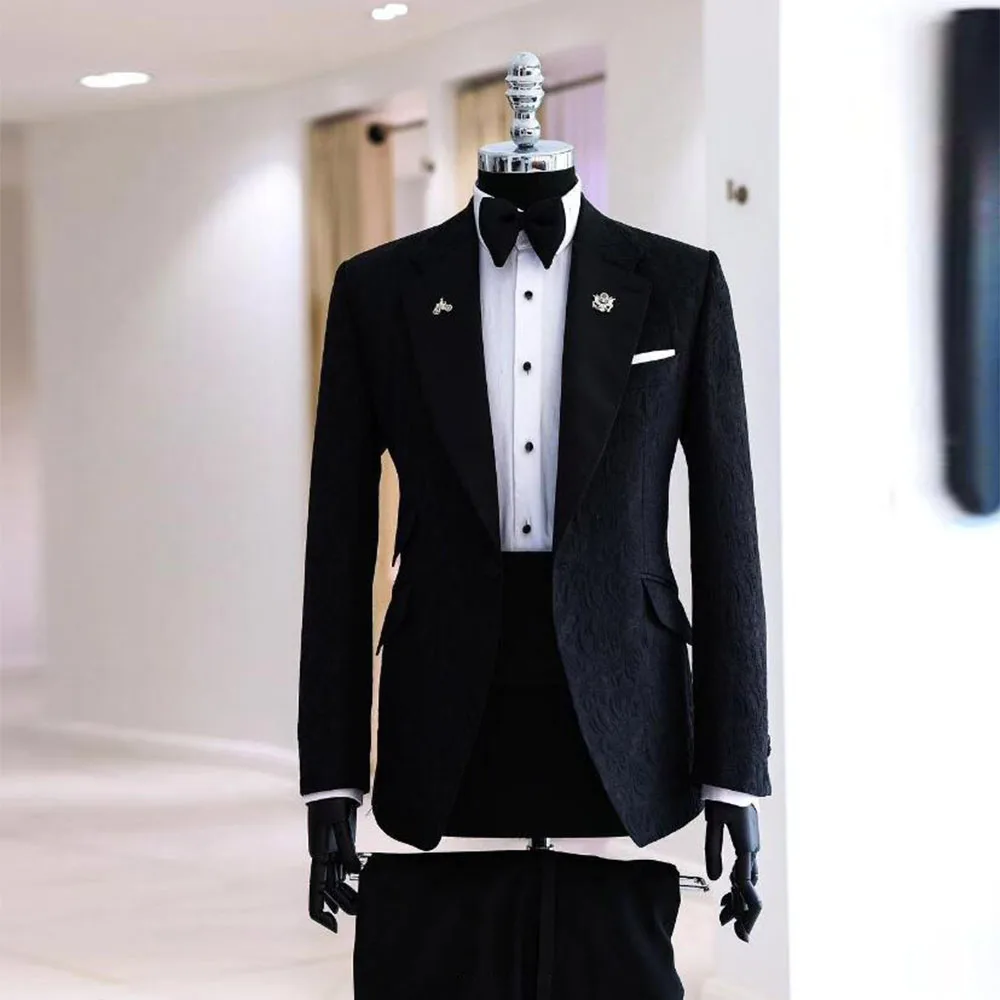 

Elegant Jacquard Suits Men For Wedding Notch Lapel Jacket Waistband Pants 3 Pieces Formal Business Party Groom Tuxedo Man Dress